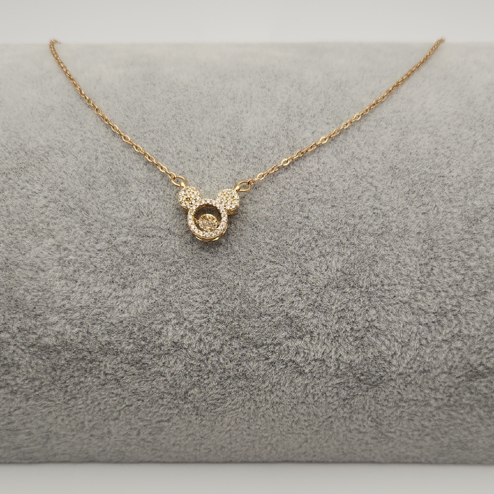18K Gold Plated Sparkle Zircon Mickey Mouse Outline Pendant Necklace